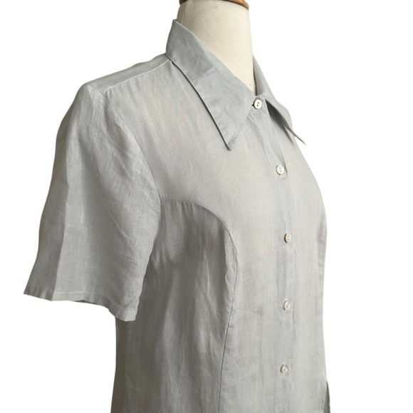 BARCELINO by Cellini Light Gray Linen Button-Up Shirt Minimalist Old Money 8 - Picture 4 of 14
